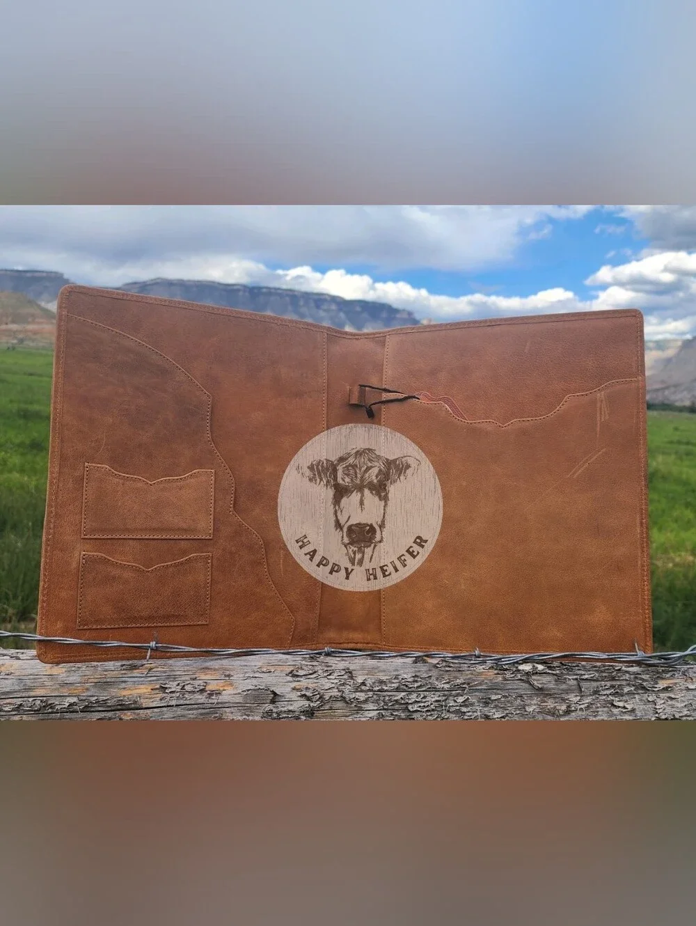 Western Handtooled Leather And Cowhide Portfolio NWOT